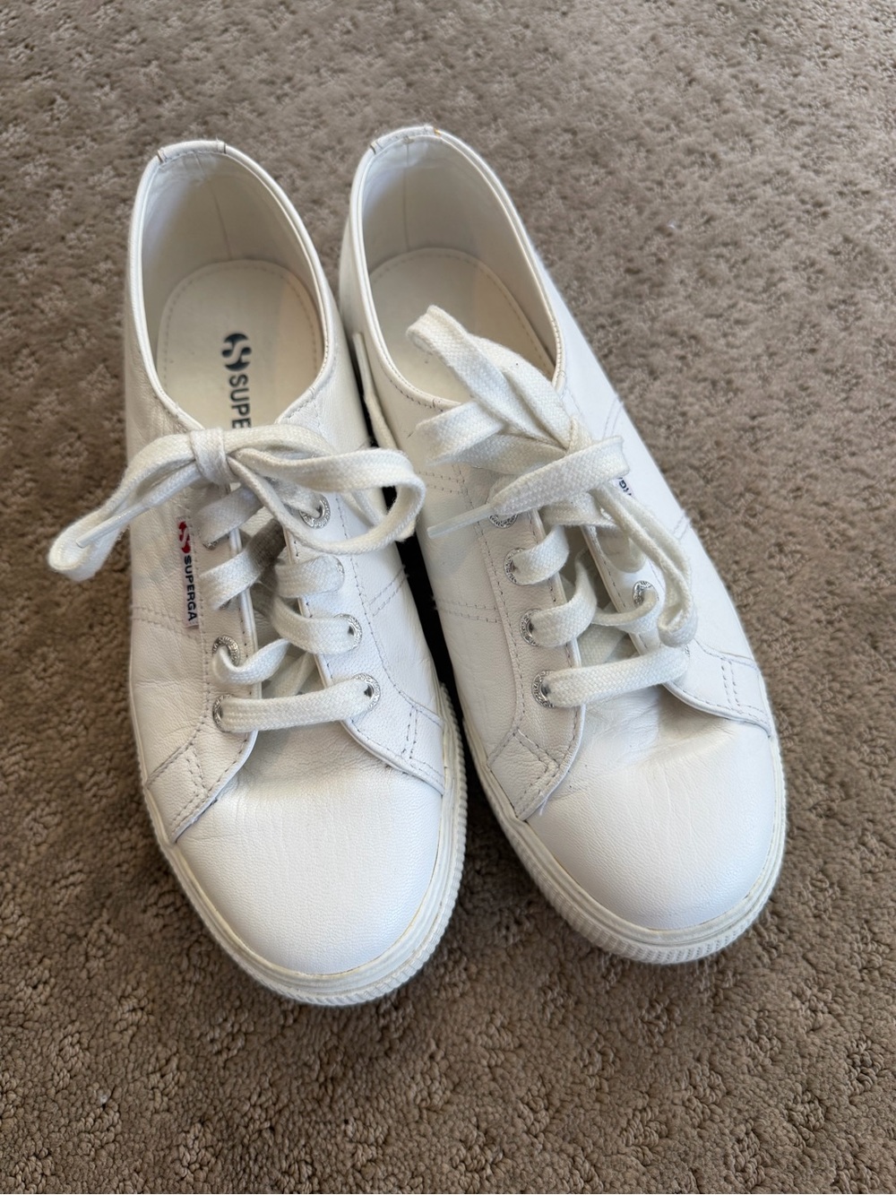 Superga White Leather Low-Top Lace-Up Sneakers